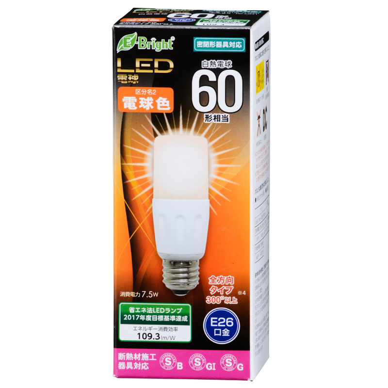 LED電球 T形 E26 60形相当 電球色 [品番]06-2941｜株式会社オーム電機