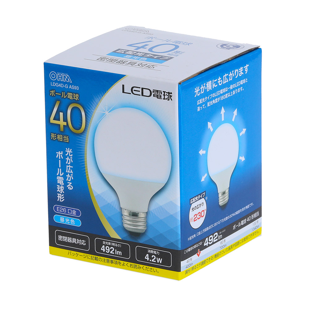 LED電球 ボール電球形 E26 40形相当 昼光色 [品番]06-4296｜株式会社