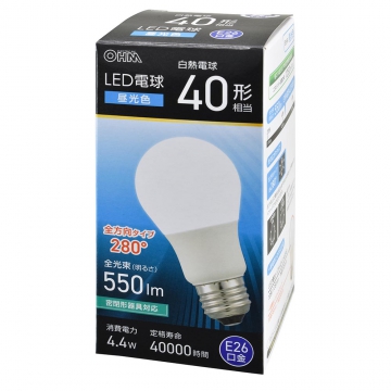 LED電球 E26 40形相当 昼光色 [品番]06-5456