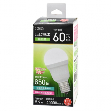 LED電球小形 E17 60形相当 昼白色 [品番]06-5476